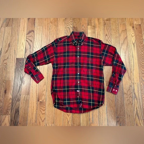 Vintage‎ Burberry London Buffalo Plaid Shirt Button Down Up Mens Medium USA Made